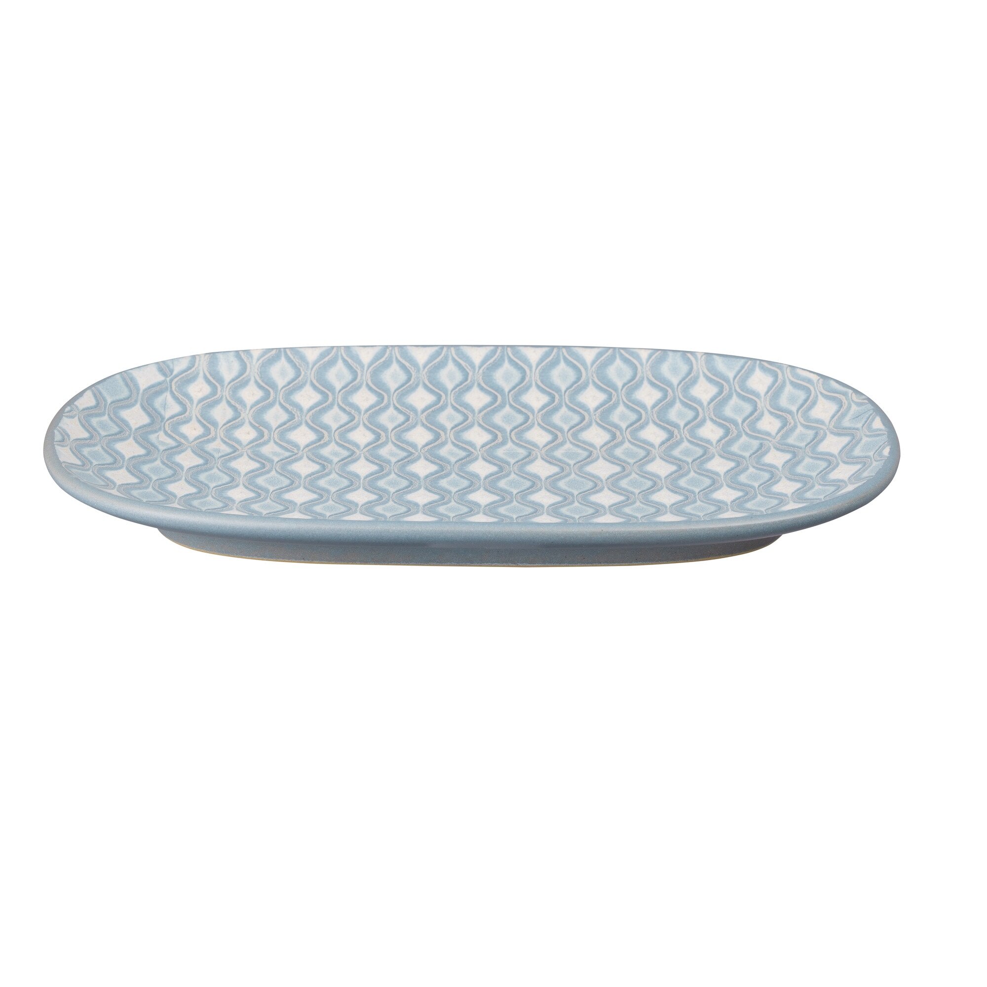 Product photograph of Impression Blue Hourglass Medium Oblong Platter from Denby Retail Ltd