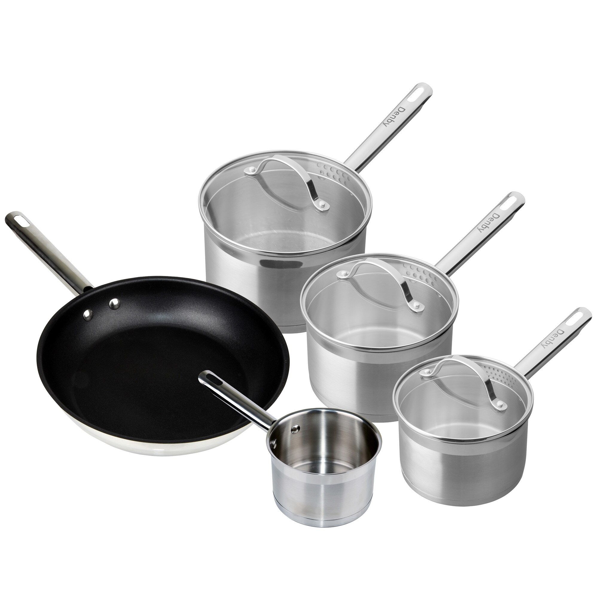Product photograph of Stainless Steel 5 Piece Pan Set from Denby Retail Ltd