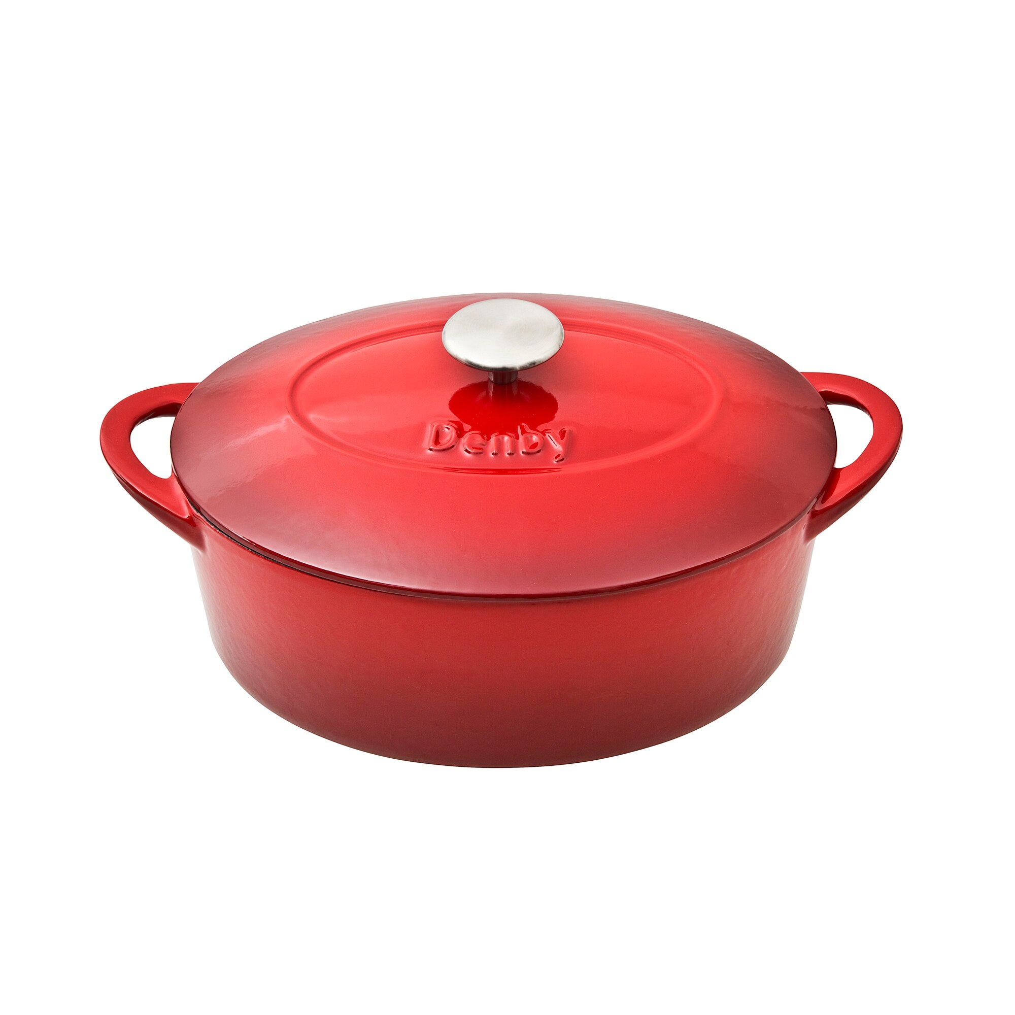Product photograph of Denby Pomegranate Cast Iron 28cm Oval Casserole from Denby Retail Ltd
