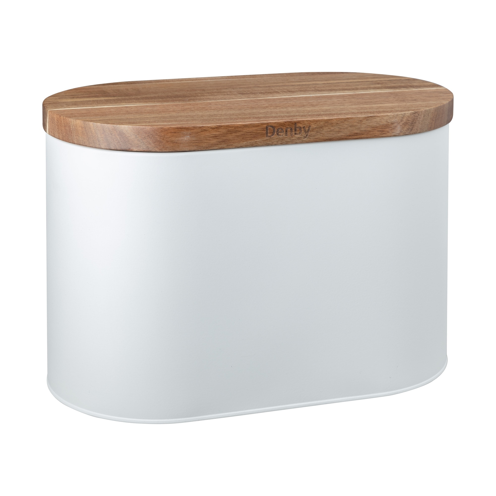 Product photograph of Denby White Bread Bin With Acacia Lid from Denby Retail Ltd