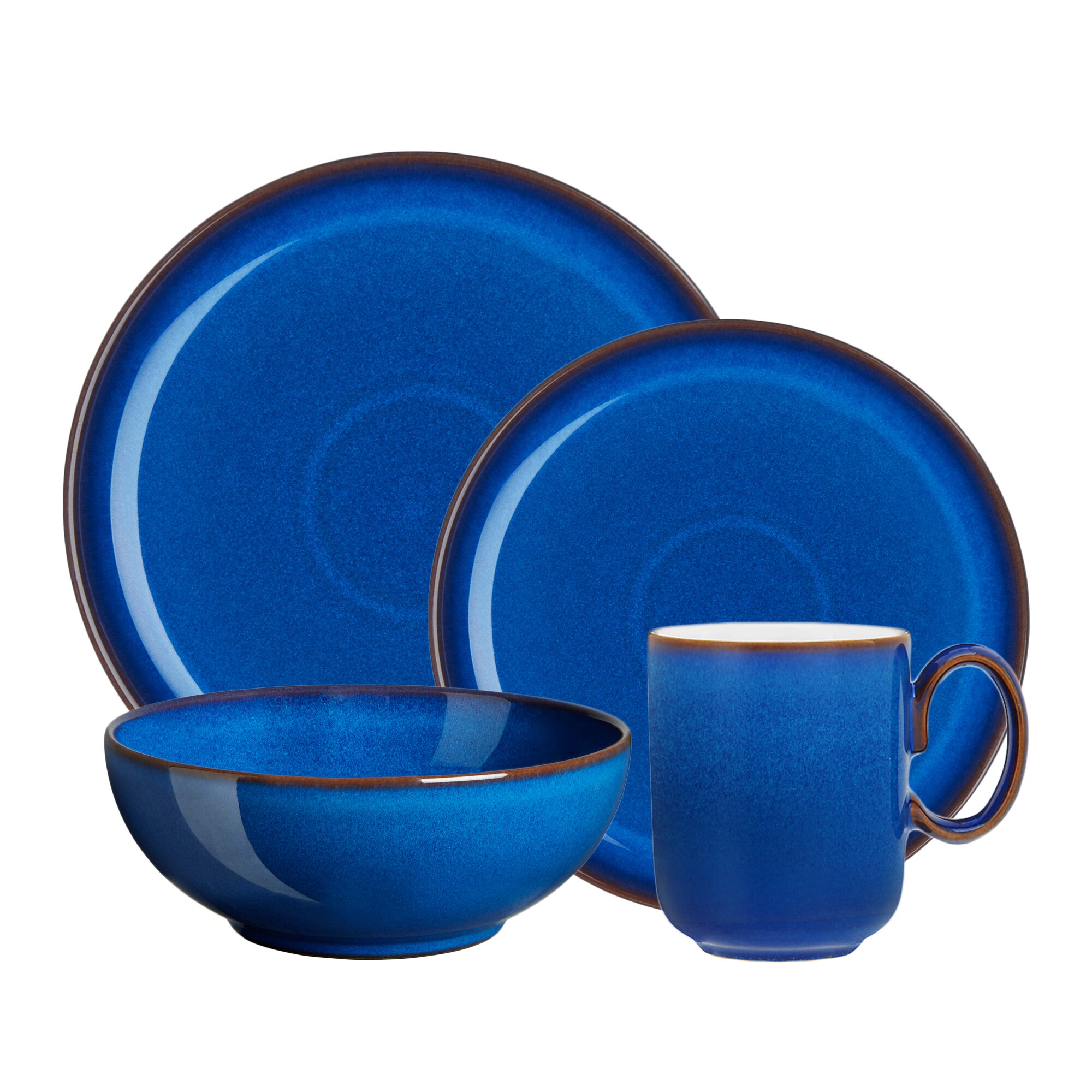 denby imperial blue set of 4 x tea cups and saucers 