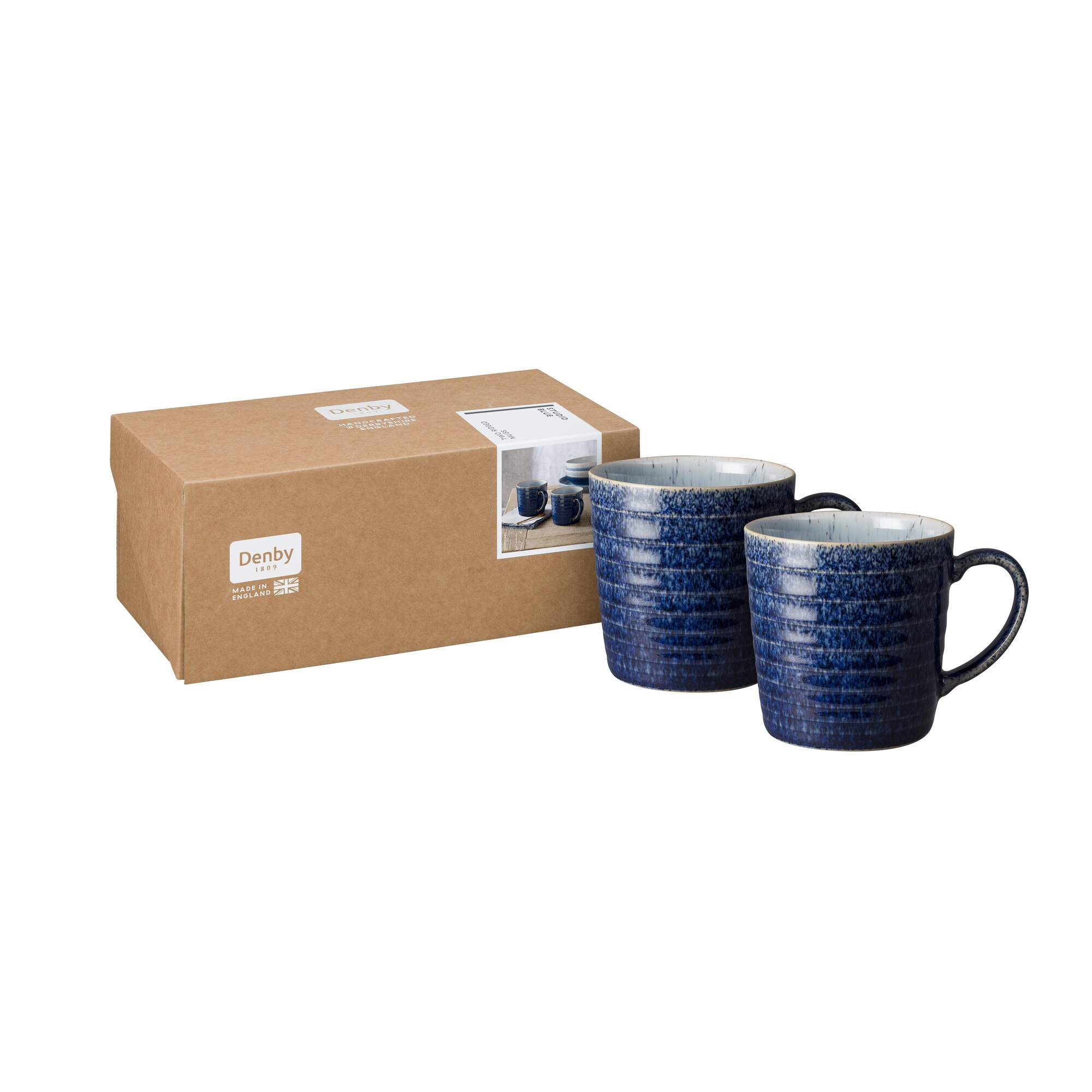 Product photograph of Studio Blue Cobalt Pebble Set Of 2 Ridged Mugs from Denby Retail Ltd