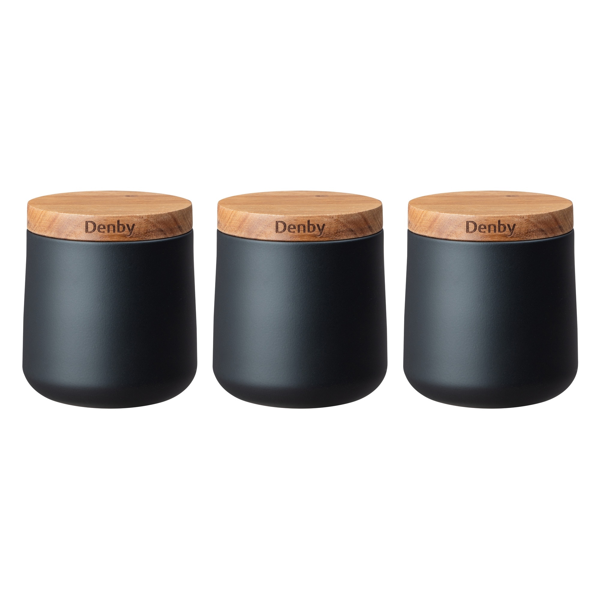 Product photograph of Denby Set Of 3 Black Storage Canisters from Denby Retail Ltd