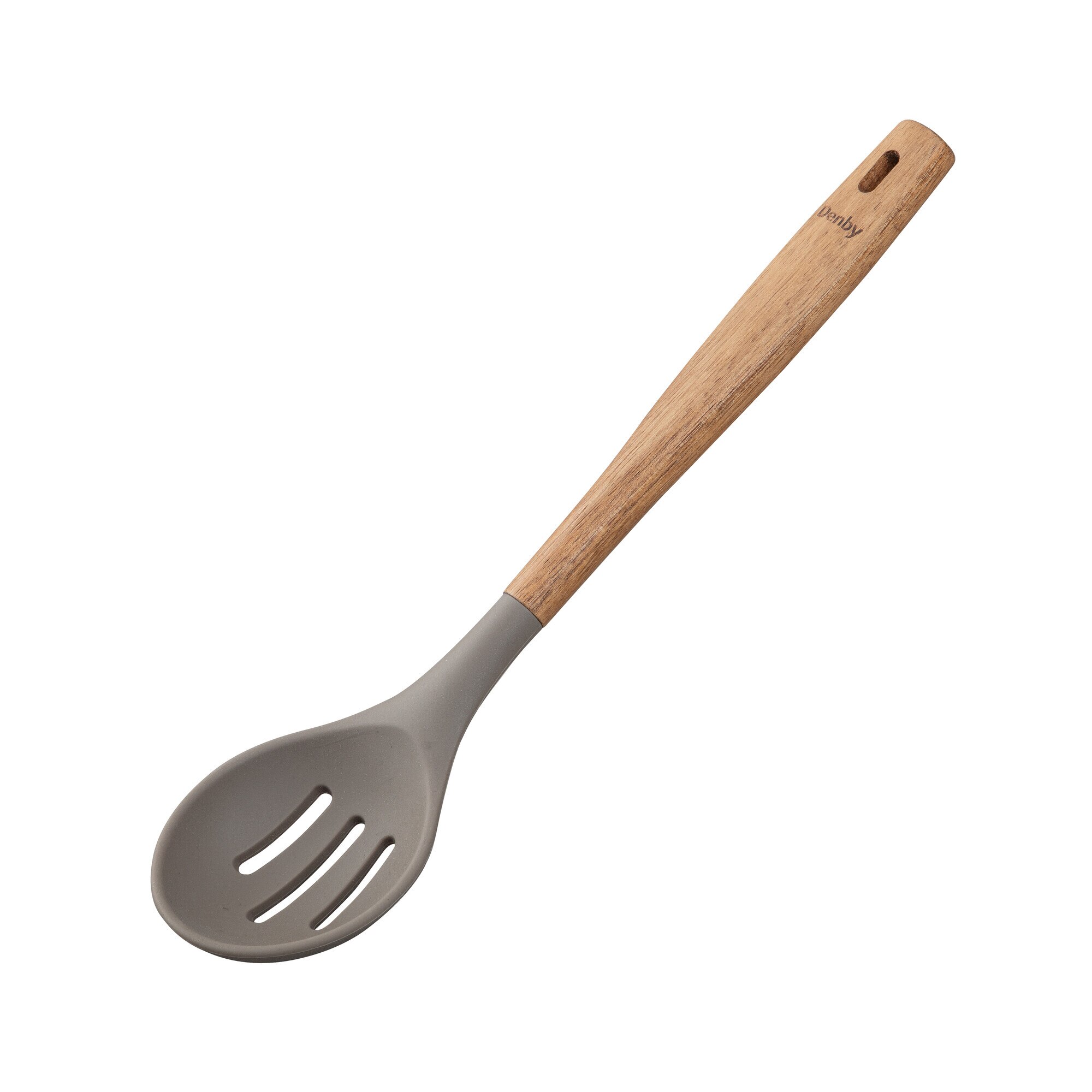 Product photograph of Acacia Silicone Slotted Spoon Grey from Denby Retail Ltd