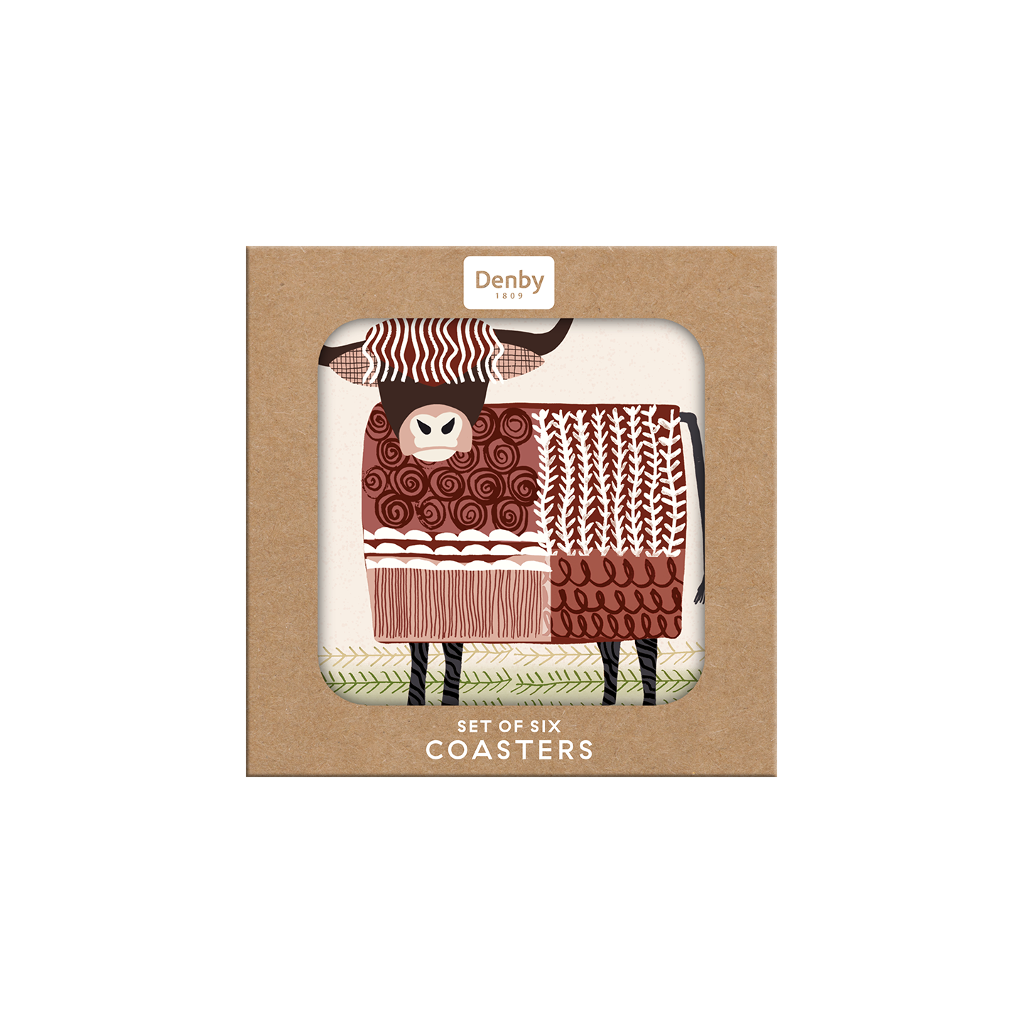 Denby Highland Cow Set Of 6 Coasters