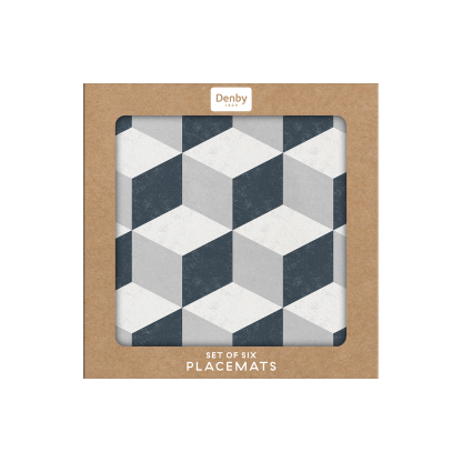 Grey Geometric Square Placemats - Set Of 6