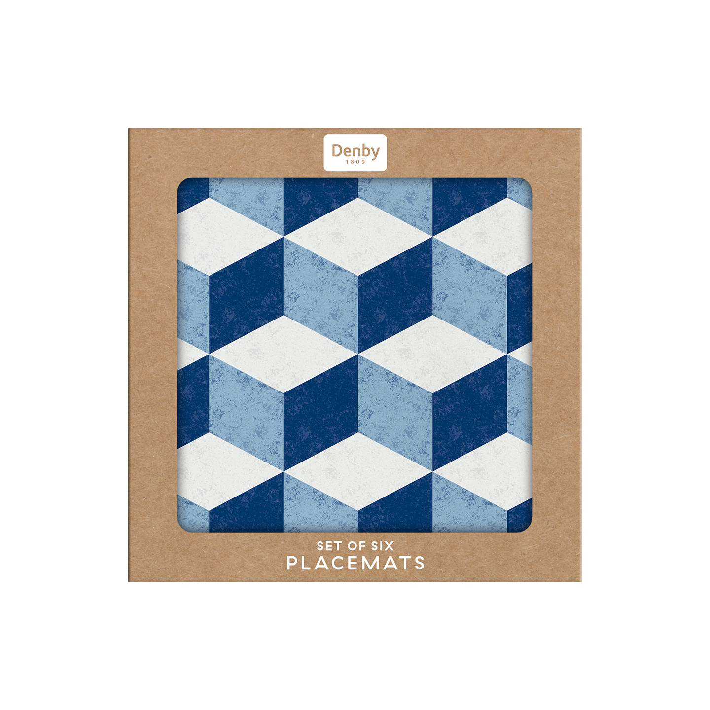 Blue Geometric Square Placemats - Set Of 6