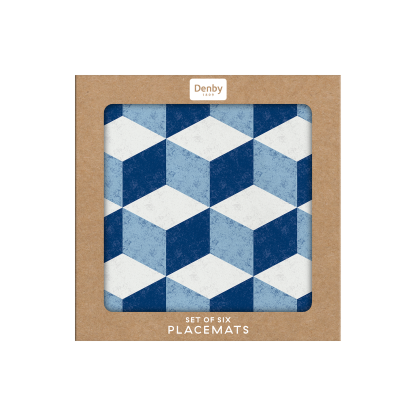 Blue Geometric Square Placemats - Set Of 6