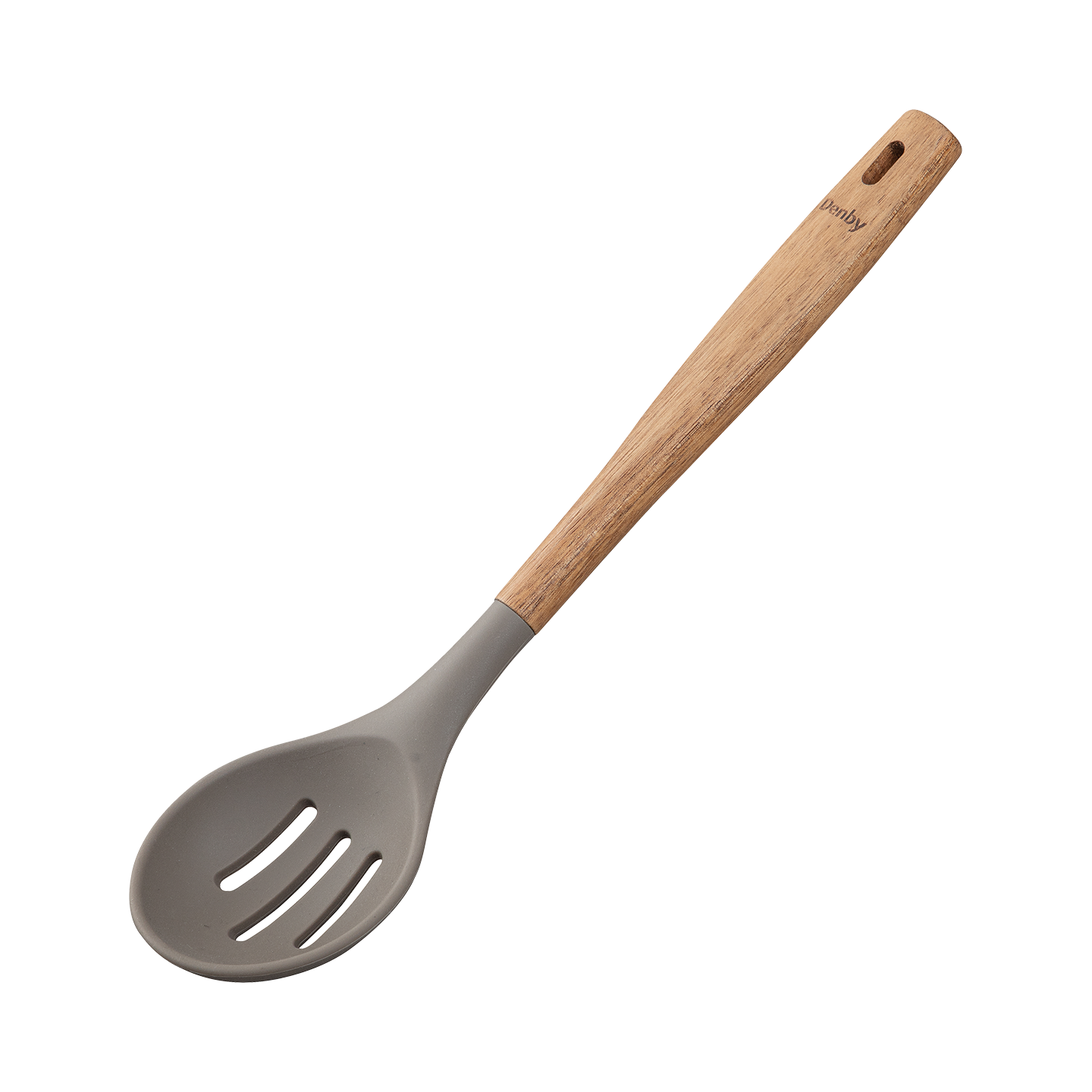 Acacia & Silicone Slotted Spoon Grey