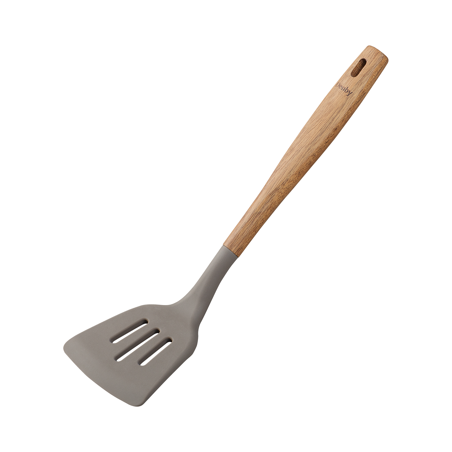 Acacia & Silicone Slotted Turner Grey