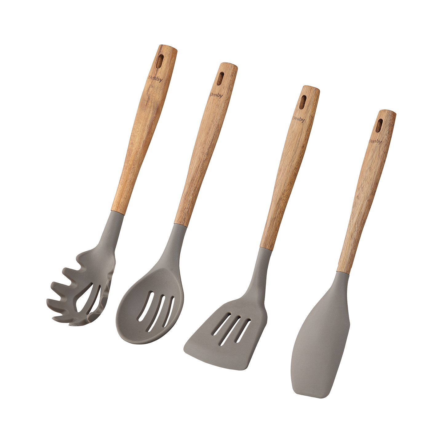 Acacia & Silicone Grey Four Piece Utensil Set