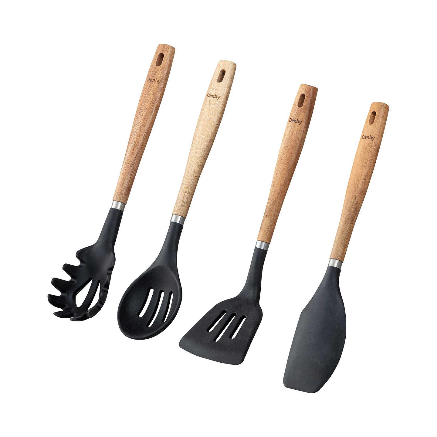 Acacia & Silicone Black 4 Piece Utensil Set