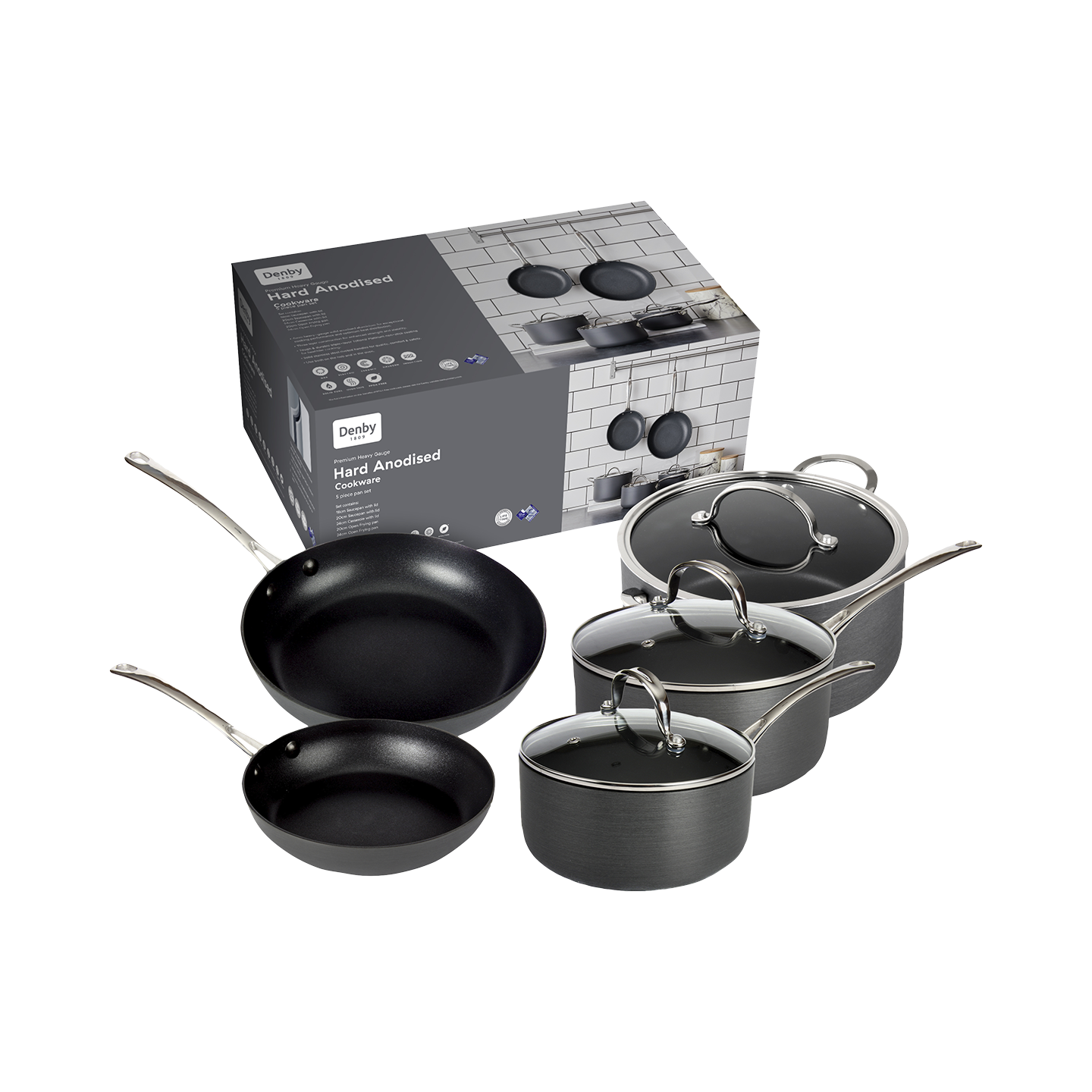 Hard Anodised 5 Piece Pan Set Induction Base