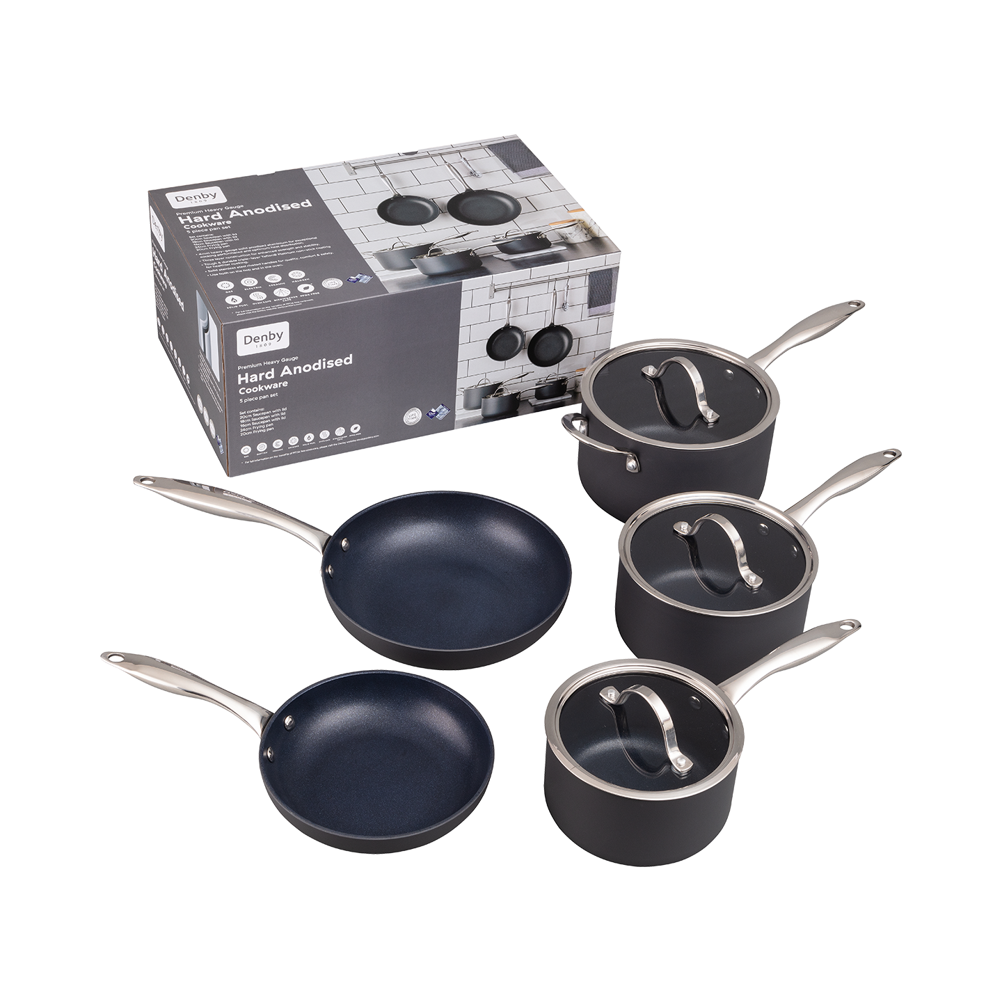 Hard Anodised 5 Piece Pan Set Induction Base