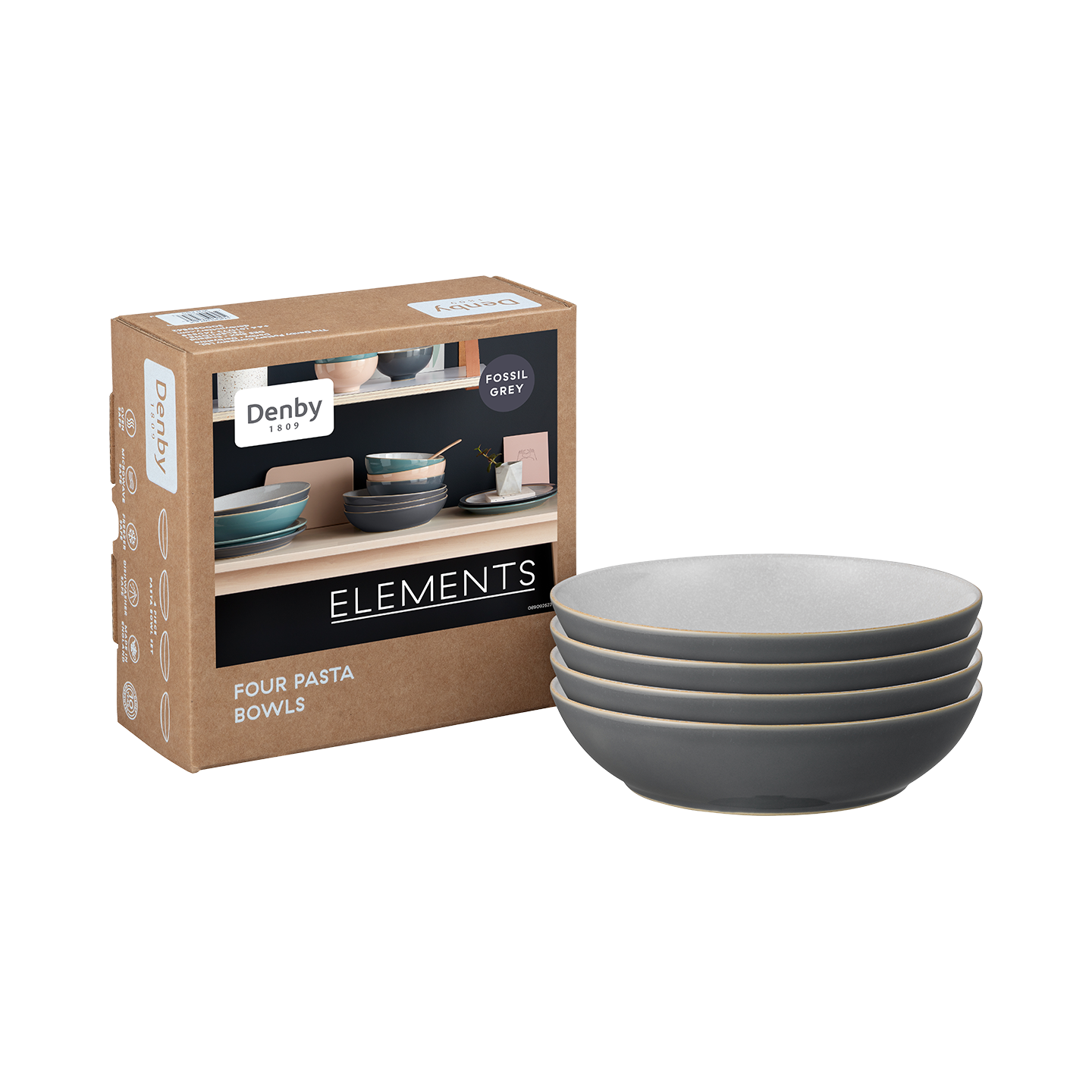 Elements Fossil Grey Pasta Bowls - Set Of 4