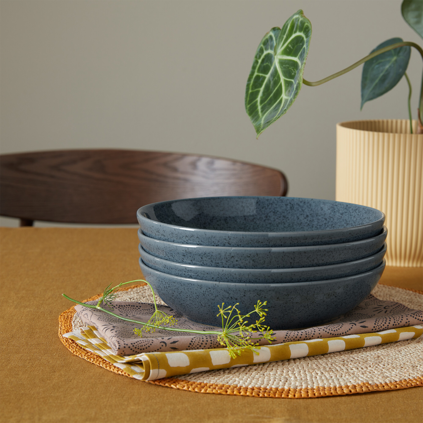 Dark Grey Speckle Pasta Bowls - Set Of 4