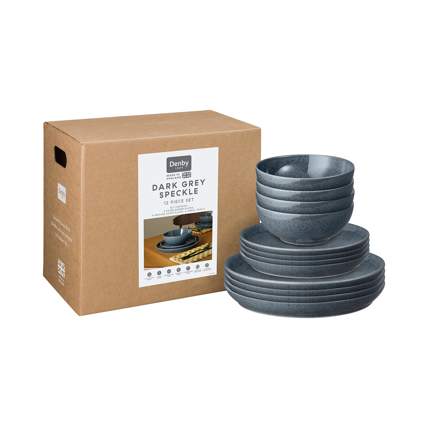 Dark Grey Speckle 12Pc Tableware Set