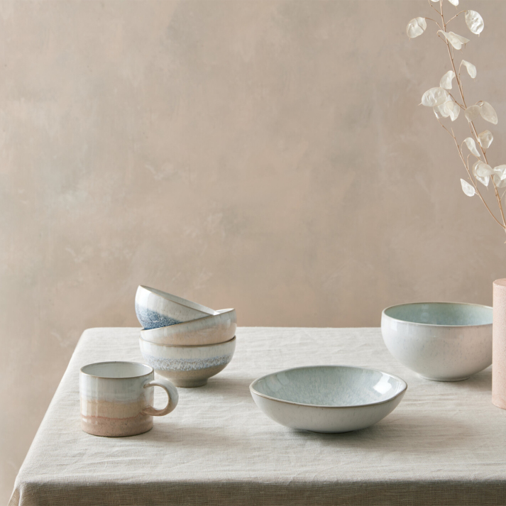 Kiln Green And Coral Small Ridged Mugs - Set Of 2 – Denby