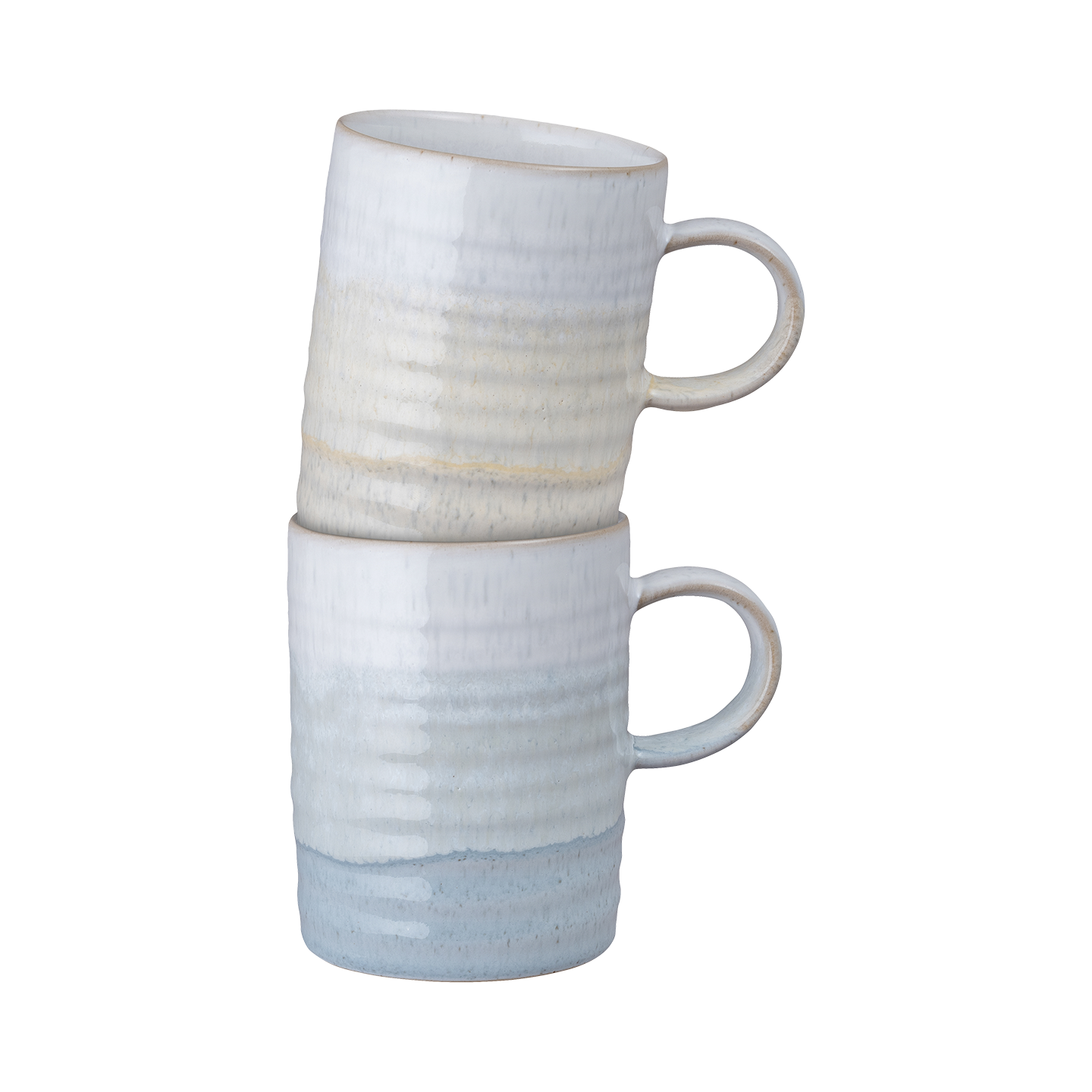 Kiln Lemon And Light Blue Ridged Mugs - Set Of 2