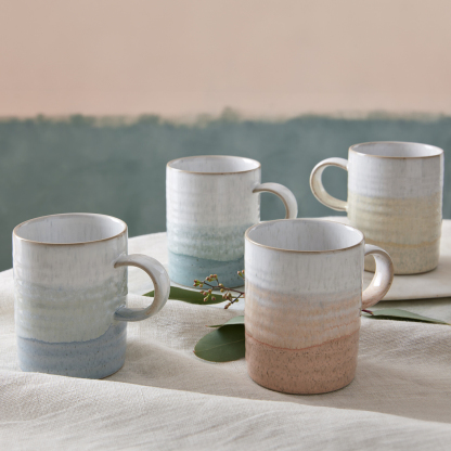 Kiln Lemon And Light Blue Ridged Mugs - Set Of 2