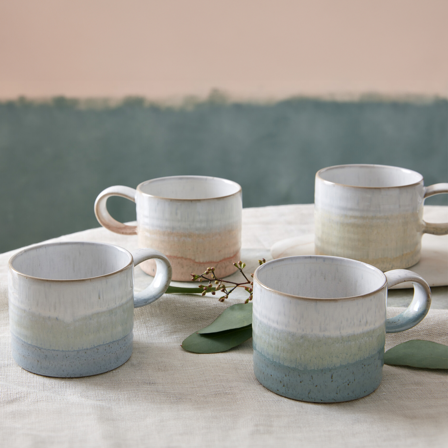 Kiln Lemon And Light Blue Small Ridged Mugs - Set Of 2