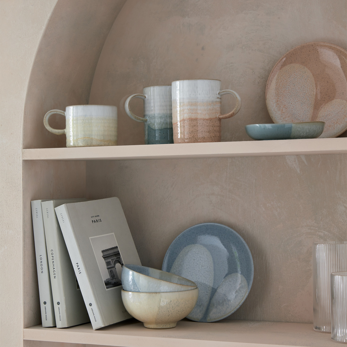 Kiln Lemon And Light Blue Small Ridged Mugs - Set Of 2