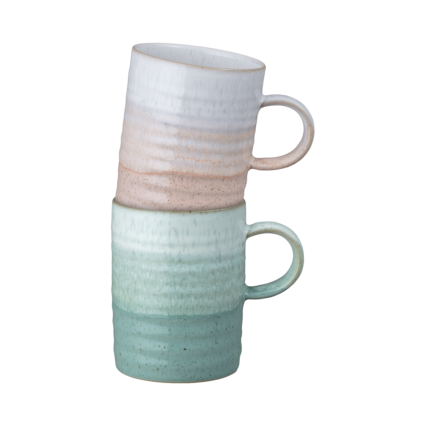 Kiln Green And Coral Ridged Mugs - Set Of 2