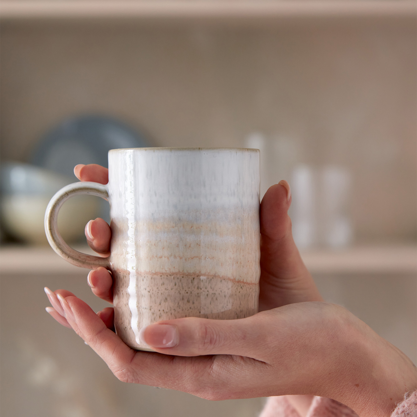 Kiln Coral Ridged Mugs - Set Of 2
