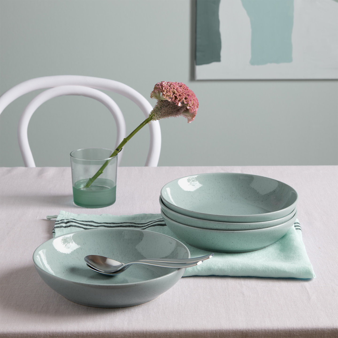 Teal Speckle Pasta Bowls - Set Of 4