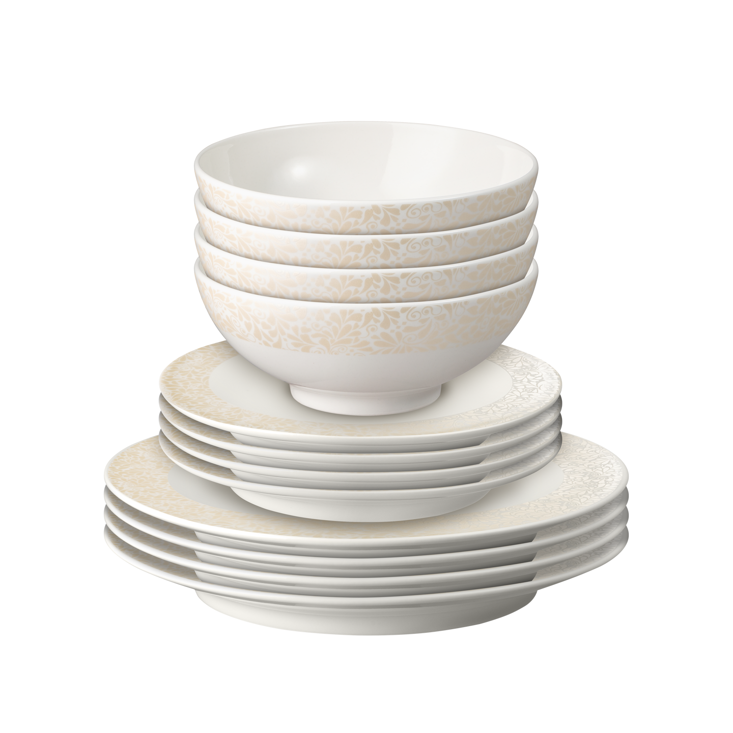 Porcelain Jasmine 12 Piece Tableware Set (with medium plates)