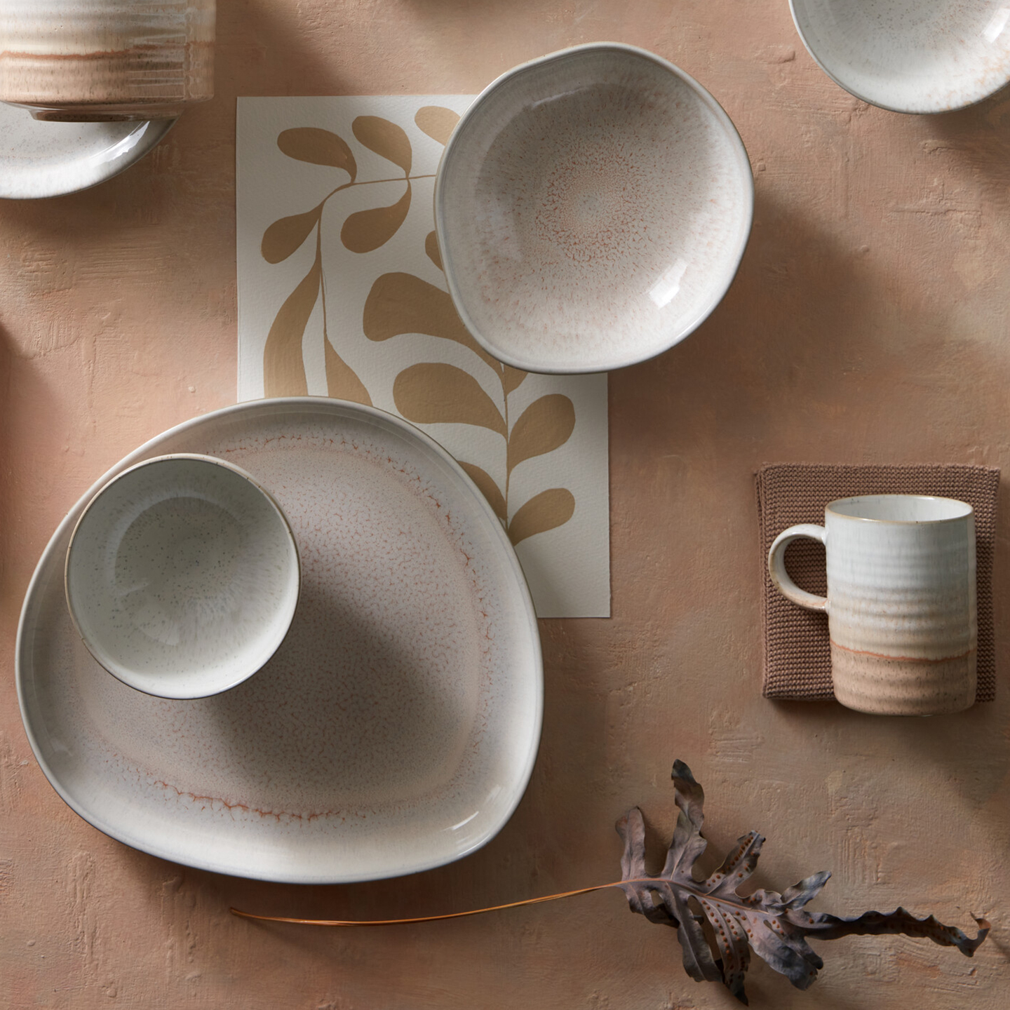 Kiln Coral Ridged Mugs - Set Of 2