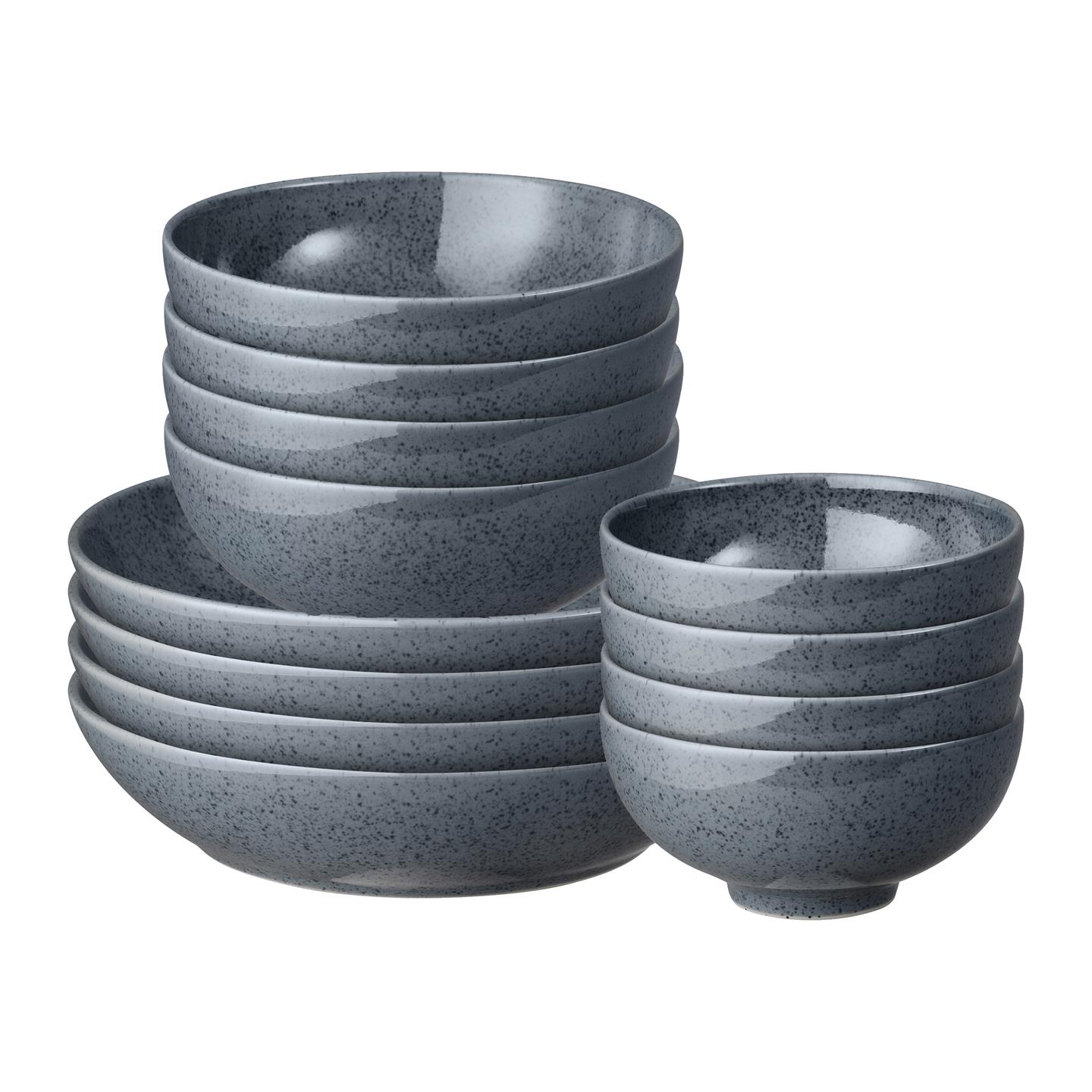 Dark Grey Speckle 12 Pc Bowl Set