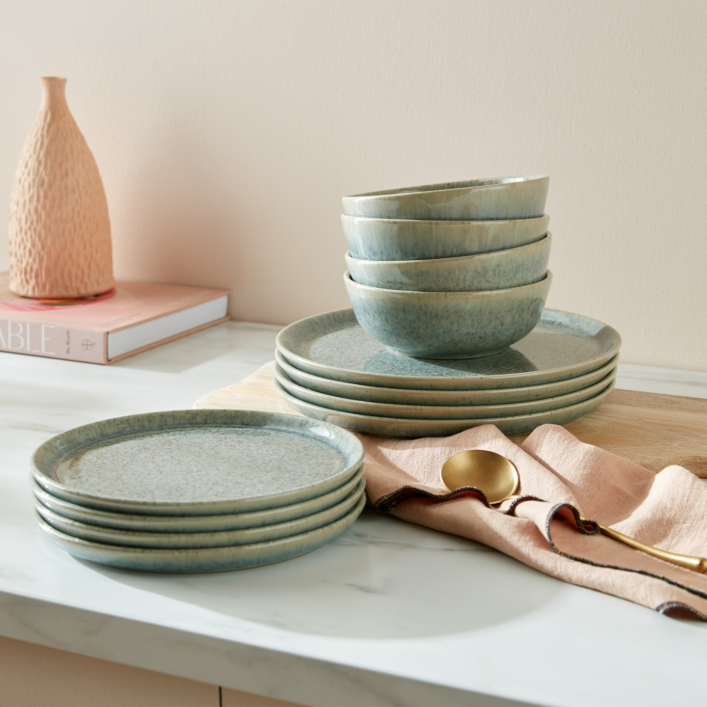 Dapple Dark Green 12 Piece Tableware Set